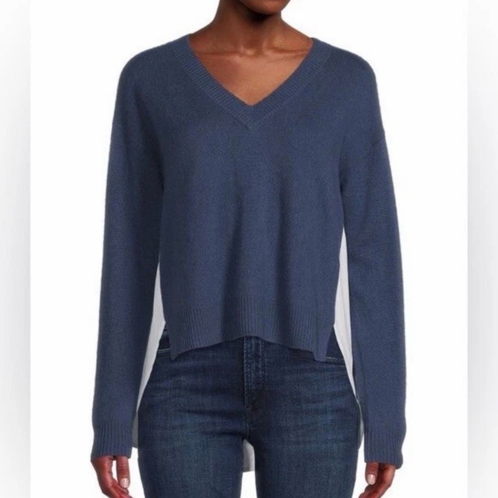 Naadam Cashmere Mixed Media Pleaded Back Button Sweater Womens Sz L Rn 145136